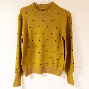Who What Wear polka dot Olive and Black Balloon Sleeve Sweater NWT Size M
